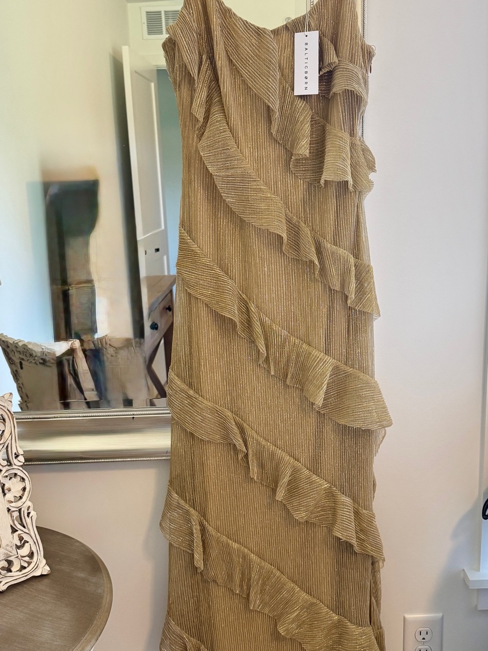 Baltic Born Gold Ruffled Maxi Dress